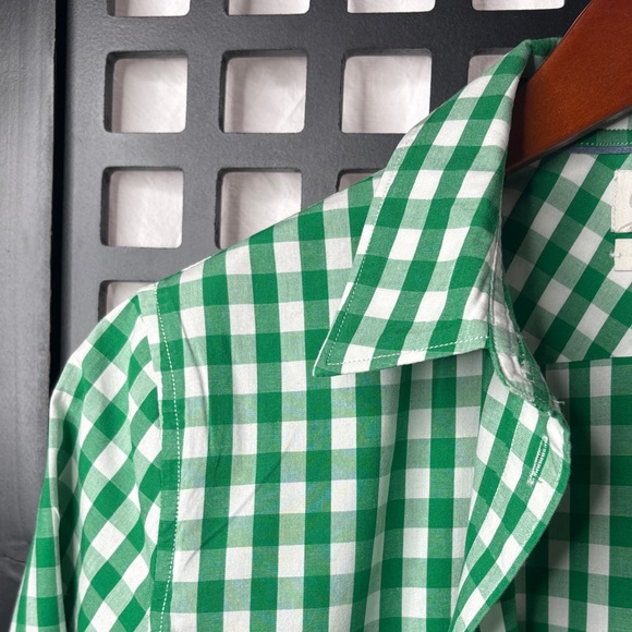 🟢 J.Crew Green White Gingham Button-Up Shirt SP Cotton Stretch Collared Work 🟢 - Picture 3 of 12